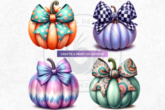 Groovy Pastel Coquette Pumpkins with bows Set, Boho autumn Product Image 4