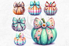 Groovy Pastel Coquette Pumpkins with bows Set, Boho autumn Product Image 7