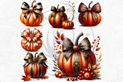 Harvest Coquette chic Pumpkins with bows Set, Boho autumn Product Image 8