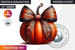 Harvest Coquette chic Pumpkin with bow, Boho autumn clipart Product Image 1