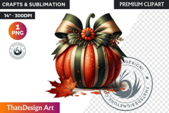 Harvest Coquette chic Pumpkin with bow, Boho autumn clipart Product Image 1