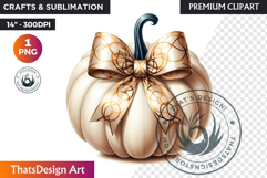 Harvest Coquette chic Pumpkin with bow, Boho autumn clipart Product Image 1