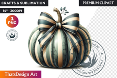 Harvest Coquette chic Pumpkin with bow, Boho autumn clipart Product Image 1