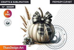Harvest Coquette chic Pumpkin with bow, Boho autumn clipart Product Image 1
