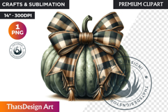 Harvest Coquette chic Pumpkin with bow, Boho autumn clipart Product Image 1