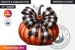 Harvest Coquette chic Pumpkin with bow, Boho autumn clipart Product Image 1