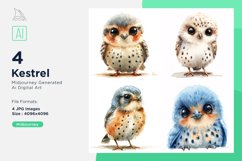 Cute Kestrel Bird Baby Watercolor illustration Set 4 Product Image 1