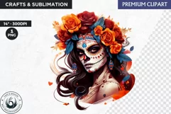 La Catrina Day of the Dead, Sugar Skull Clipart,mexican girl Product Image 1
