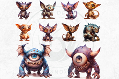 Cute Little Monsters PNG Set, Halloween clipart sublimation Product Image 6