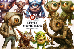 Cute Little Monsters PNG Set, Halloween clipart sublimation Product Image 1