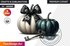 Luxurious Coquette Pumpkin bow PNG, Chic Fall Decor Clipart Product Image 1
