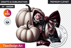 Luxurious Coquette Pumpkin bow PNG, Chic Fall Decor Clipart Product Image 1