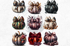 Luxurious Coquette Pumpkins PNG set, Chic Fall Decor Clipart Product Image 4