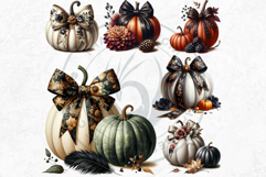 Luxurious Coquette Pumpkins PNG set, Chic Fall Decor Clipart Product Image 6