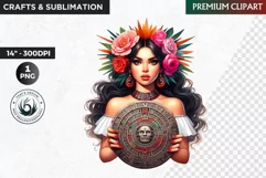 Mexican Girl Clipart, Cinco de mayo, Aztec calendar clipart Product Image 1