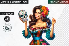 Mexican Girl Clipart, Cinco de mayo,Day of the dead clipart Product Image 1