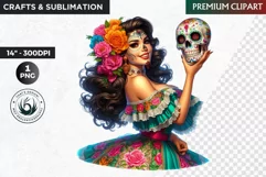 Mexican Girl Clipart, Cinco de mayo,Day of the dead clipart Product Image 1