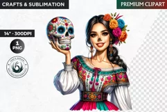 Mexican Girl Clipart, Cinco de mayo,Day of the dead clipart Product Image 1