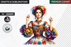 Mexican Girl Clipart, Cinco de mayo,Mexican festival clipart Product Image 1