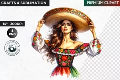 Mexican Girl Clipart, Cinco de mayo,Mexican festival clipart Product Image 1