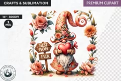 Gnome clipart, Mother's day Clipart, Gnome sublimation PNG Product Image 1