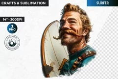 Movember Man clipart, Mustache clipart, surfer PNG Product Image 1