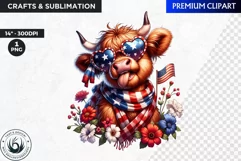 Patriotic Highland cow Clipart,4th of july, independence day Product Image 1