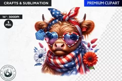 Patriotic Highland cow Clipart,4th of july, independence day Product Image 1