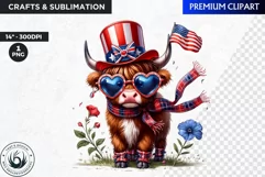 Patriotic Highland cow Clipart,4th of july, independence day Product Image 1
