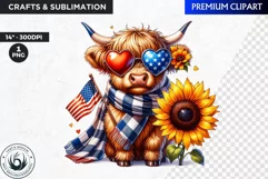 Patriotic Highland cow Clipart,4th of july, independence day Product Image 1