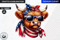 Patriotic Highland cow Clipart,4th of july, independence day Product Image 1