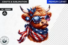 Patriotic Highland cow Clipart,4th of july, independence day Product Image 1