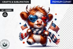Patriotic Highland cow Clipart,4th of july, sunflower png Product Image 1