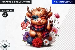 Patriotic Highland cow Clipart,4th of july, sunflower png Product Image 1