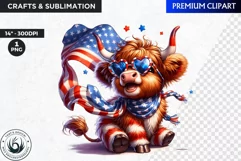 Patriotic Highland cow Clipart,4th of july, sunflower png Product Image 1