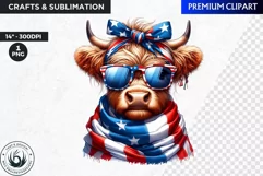 Patriotic Highland cow Clipart,4th of july, independence day Product Image 1