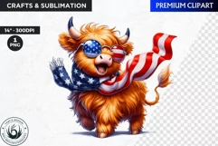 Patriotic Highland cow Clipart,4th of july, independence day Product Image 1