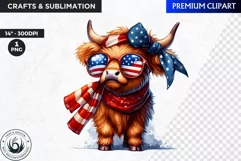 Patriotic Highland cow Clipart,4th of july, independence day Product Image 1