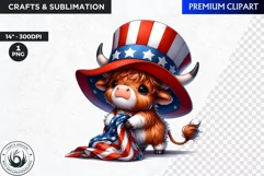Patriotic Highland cow Clipart,4th of july, independence day Product Image 1