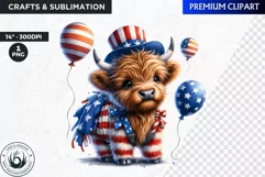 Patriotic Highland cow Clipart,4th of july, independence day Product Image 1