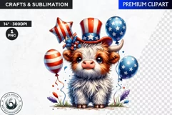 Patriotic Highland cow Clipart,4th of july, sunflower png Product Image 1