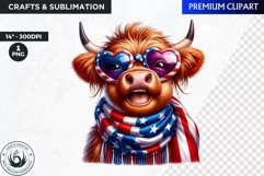 Patriotic Highland cow Clipart,4th of july Highland cow PNG Product Image 1