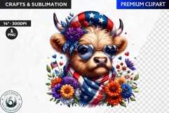 Patriotic Highland cow Clipart,4th of july, independence day Product Image 1
