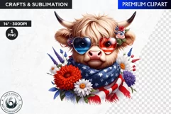 Patriotic Highland cow Clipart,4th of july, independence day Product Image 1