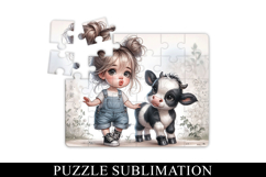 Farm Girl and Baby Cow Puzzle Sublimation PNG Product Image 1