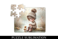 Rainy Day Girl and Duck Puzzle Sublimation PNG Product Image 1