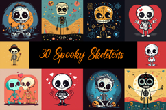30 Skeleton Cartoon Halloween Logo Mascot Characters PNG Product Image 1