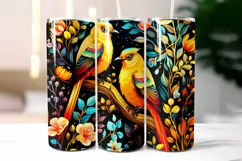 Folk Birds with Flowers Tumbler Wrap Sublimation Product Image 2
