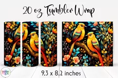 Folk Birds with Flowers Tumbler Wrap Sublimation Product Image 1