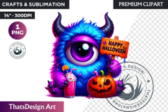 Vibrant Halloween monster clipart PNG, kids halloween PNG Product Image 1